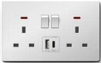 13A 2 Gang Switched Socket with USB+C,DP - White